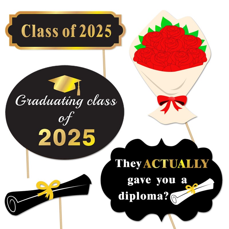 Konsait Graduation Photo Booth Props (50Count), Konsait Large Graduation Photo Props Class of 2025 Grad Decor with Sticks for Kids Boy Girl, Black and Gold, for Graduation Party Favors Supplies Decorations - Image 3